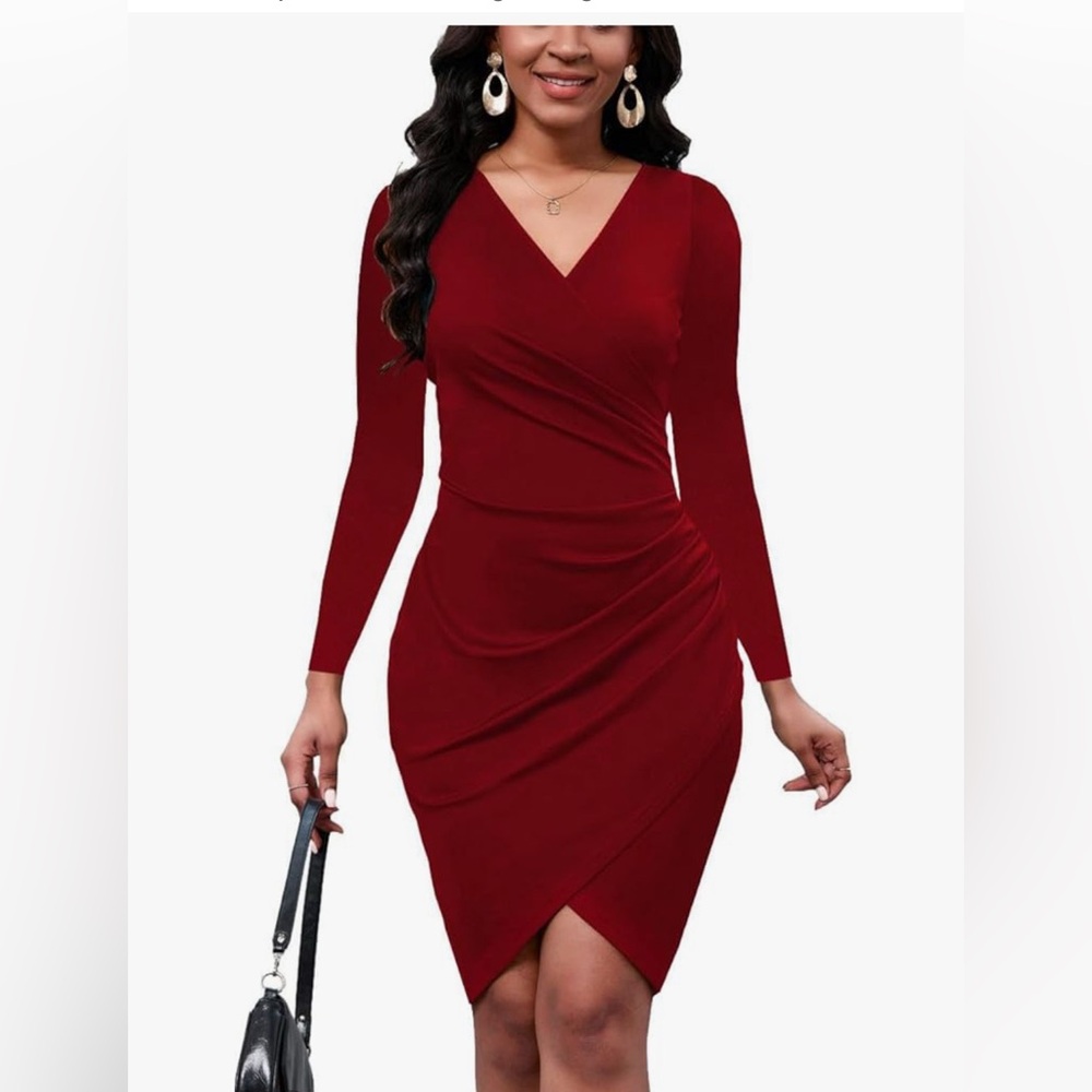 NEW Bodycon Midi 3/4 Sleeve Crew Neck Wrap Career Knee Length Dress XL